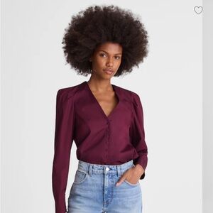 Madewell Burgundy V-Neck Blouse with removable necktie